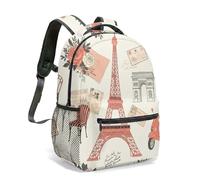 Romantic Paris Eiffel Tower 16 Inch Backpack for Kids School Girls Pink Floral Hot Air Balloon Pattern Travel Rucksack (02)