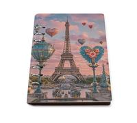 Romantic Paris Eiffel Tower A5 Loose Leaf Notebook, Premium PU Leather Refillable 6-Ring Binder Journal, Durable Cover Lined Paper Lay Flat Design for Writing Journaling and Organization
