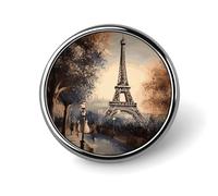 Romantic Paris Eiffel Tower Badge Holder Personalized Metal Button Pin Fashion Round Badge with Pattern Pin DIY Button Badges Exquisite Brooch Crafts Gift Clothes Decorative Pins
