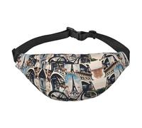 Romantic Paris Eiffel Tower Bycicle Adjustable Belt Hip Bum Bag Fashion Water Resistant Hiking Waist Bag for Traveling Casual Running Hiking Cycling, Black, One Size