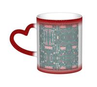 Romantic Paris Eiffel Tower Bycicle Coffee Mugs 11 Oz Heat Sensitive Starry Sky Color Changing Mugs, Ceramic Magic Cup with Handle Personalized Tea Cups Novelty Coffee Cup Gift for Women Men Red