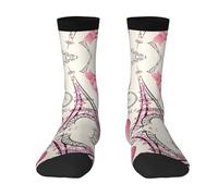 Romantic Paris Eiffel Tower Bycicle Color-Clash Mid-Calf Socks â€“ Bold Full-Print Design With Black Toe Contrast For Unmatched Style And Comfort