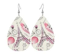 Romantic Paris Eiffel Tower Bycicle Earrings For Women Leather Dangle Lightweight Teardrop Earrings Jewelry For Women