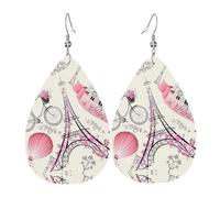 Romantic Paris Eiffel Tower Bycicle. Leather Earring For Women Teardrop Dangle Printed Fashion Accessories Daily Wear Party