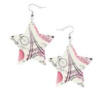 Romantic Paris Eiffel Tower Bycicle. Leather Star Shaped Earrings Fashion Accessories Lightweight Festivals Parties Everyday Life