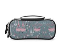 Romantic Paris Eiffel Tower Bycicle Pencil Case with Handle, Large Capacity PU Leather Pencil Bag Office Organizer, Portable Cosmetic Bag for Travel, Home