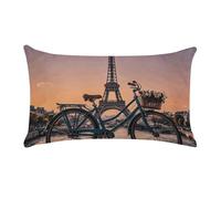 Romantic Paris Eiffel Tower Bycicle Pillow Cases for Sofa, Super Soft Plush Pillow Cover with Zipper, Luxury Cozy Pillow Shams for All Seasons, Lightweight Pillowcases for Bedroom, 12" X 20"