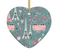 Romantic Paris Eiffel Tower Bycicle Print Christmas Ornaments, Ceramic Hanging Ornament, Xmas Tree Decoration, Holiday Home Decor