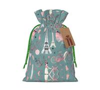 Romantic Paris Eiffel Tower Bycicle Print Drawstring Gift Bags,For Holiday Season,Birthdays,Anniversaries And Any Special Occasion