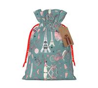 Romantic Paris Eiffel Tower Bycicle Print Drawstring Gift Bags,For Holiday Season,Birthdays,Anniversaries And Any Special Occasion