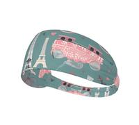 Romantic Paris Eiffel Tower Bycicle Print Elastic Exercise Headband, Breathable Hair Band For Makeup, Yoga, Running, Sports