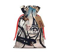 Romantic Paris Eiffel Tower Bycicle Print Personalized Drawstring Gift Packing Bag For Anniversary Wedding Christmas
