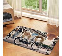 Romantic Paris Eiffel Tower Bycicle print Pet Food Mat Absorbent Non-Slip PU Leather Feeding Mat for Dogs Cats Pet Bowl Placemat