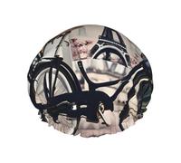 Romantic Paris Eiffel Tower Bycicle Print Reusable Spa Salon Shower Cap For All Hair Lengths With Lining Elastic Band