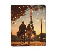 Romantic Paris Eiffel Tower Bycicle Print Small Desk Pad,Rubber Base with Precision Stitched Edges,Perfect for Office,Gaming