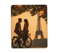 Romantic Paris Eiffel Tower Bycicle Print Small Desk Pad,Rubber Base with Precision Stitched Edges,Perfect for Office,Gaming