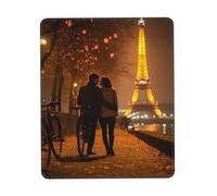 Romantic Paris Eiffel Tower Bycicle Print Small Desk Pad,Rubber Base with Precision Stitched Edges,Perfect for Office,Gaming