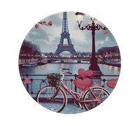 Romantic Paris Eiffel Tower Bycicle Printed Gaming Mouse Pad 1 PCS, Round Non-Slip Rubber Base Laptop Mousepad Desk Mat for Gamer, Office, Home