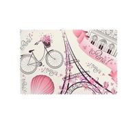 Romantic Paris Eiffel Tower Bycicle Printed Placemats Set of 6 PCS, Heat Resistant Non-Slip Table Mats for Dining Table, Washable Kitchen Place Mats for Indoor & Outdoor