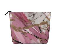 Romantic Paris Eiffel Tower Bycicle Printed Reusable Cosmetic Bag â€“ Travel Toiletry Organizer, Zipper Pouch for Makeup Accessories, Pink White Marble Pattern, One Size