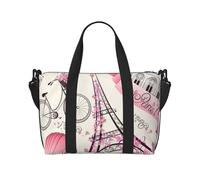 Romantic Paris Eiffel Tower Bycicle Printed Travel Bag Duffle Bag for Men Women, Large Water Resistant Gym Bag Weekend Holdall Bag with Shoulder Strap