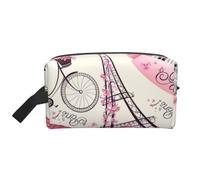 Romantic Paris Eiffel Tower Bycicle Prints Large Makeup Bag Makeup Pouch with Handle, Portable Simple Travel Makeup Organizer Case for Women
