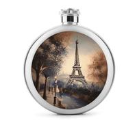 Romantic Paris Eiffel Tower Flask for Men Women Stainless Steel Portable Flask for Whiskey Liquor Wine Pocket Wine Drink Pot Travel Round Hip Flasks Leak Proof Classic Flasks 5 Oz