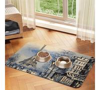 Romantic Paris Eiffel Tower Patterned Pet Feeding Mat with Water-Absorbing PU Top & Rubber Base - Anti-Slip Dog Cat Food Mat for Cats, Dogs & Pets, 40x60cm