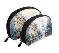 Romantic Paris Eiffel Tower Portable Shell Cosmetic Bag Set - Travel Makeup Organiser with Zipper & Inner Compartments