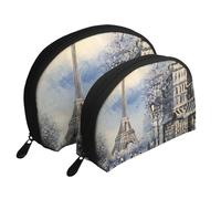 Romantic Paris Eiffel Tower Portable Shell Cosmetic Bag Set - Travel Makeup Organiser with Zipper & Inner Compartments