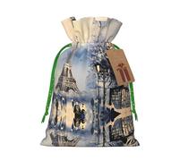Romantic Paris Eiffel Tower Print Christmas Bags with Drawstrings, Christmas Treat Pouches, Party Favor Bags M