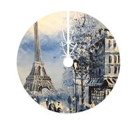 Romantic Paris Eiffel Tower Print Christmas Tree Skirt,Holiday Decoration,Suitable For Traditional Farmhouse Christmas Tree Mat