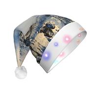 Romantic Paris Eiffel Tower Print Santa Hat With Led Lights, Funny Christmas Hats For Adults For New Year Holiday Party Supplies
