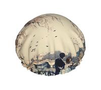 Romantic Paris Eiffel Tower Print Shower Cap for Women Men, Reusable Double-Layer Fabric Bathing Cap Girls Hair Caps, 27 CM