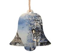 Romantic Paris Eiffel Tower Printed Bell Shape Christmas Tree Pendants 2 Pcs, Lanyards Home Holiday Xmas New Year Party Decorations