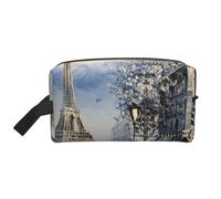 Romantic Paris Eiffel Tower Prints Large Makeup Bag Makeup Pouch with Handle, Portable Simple Travel Makeup Organizer Case for Women