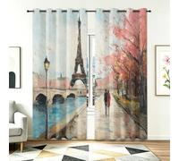 Romantic Paris Eiffel Tower & Strolling Couple Print Eyelet Curtains W 46" x L 54" (2 Panels), Light Blue & Pure White Design Thermal Blackout Drapes for Kids Room and Nursery, Master Bedroom