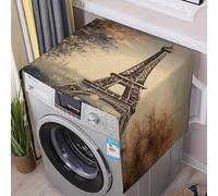 Romantic Paris Eiffel Tower Washer And Dryer Cover with Storage Pockets for The Top Load Dustproof Washing Machine Cover Flax Appliance Protector Mat Pad Home Kitchen Laundry Room Accessory 54.5x20.5