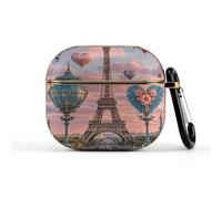 Romantic Paris Eiffel Tower Wireless Earbuds Case for 3rd Generation Ultra-Lightweight Earbuds Full Drop Protection Cover with Keychain Cute Hard Shell Protective Cover Front LED Visible
