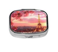 Romantic Paris Eiffel Tower1_1 Square Mini Pill Case, Compact Metal Pocket Pill Box with 2 Compartments for Travel