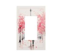 Romantic Paris in Spring Watercolor Light Switch Wall Plate Faceplate Cover Single Rocker 1 Gang Decorator Outlet Receptacle Covers for Home Kitchen Room Bathroom Decor