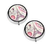 Romantic Paris Tower Bicycle Print Pill Box 3 Compartment Medicine Pill Case,Portable for Pocket Or Purse Pill Organizer Decorative Metal Medicine Vitamin Organizer Unique Gift