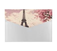 Romantic Paris Tower Folder Water-Resistant Accordion Files Organizer Moisture-Proof Expanding File Folder Pockets Reusable Clear File Folders Files Bags Document Holder