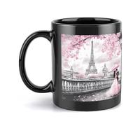 Romantic Parisian E-iffel Tower Black Mug with Handle Ceramic Coffee Mugs Cup Xmas Birthday Gift for Office and Home