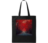 Romantic Park Red Path Artwork Natural Ecological Cotton Tote Bag Black