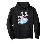 Romantic Pencil Light Blue Swan, Pretty Swan with a Pink Bow Pullover Hoodie