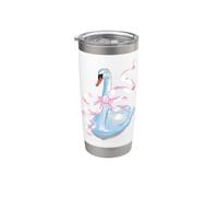 Romantic Pencil Light Blue Swan, Pretty Swan with a Pink Bow Stainless Steel Insulated Tumbler