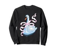 Romantic Pencil Light Blue Swan, Pretty Swan with a Pink Bow Sweatshirt