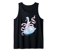 Romantic Pencil Light Blue Swan, Pretty Swan with a Pink Bow Tank Top