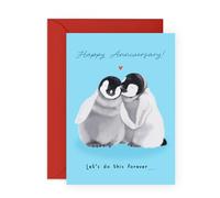 Romantic Penguin Anniversary Card - Let’s Do This Forever - Cute Love Greeting Presents for Partner, Wife, Husband, Babe or Spouse- Warm Hugs - Comes with Stickers